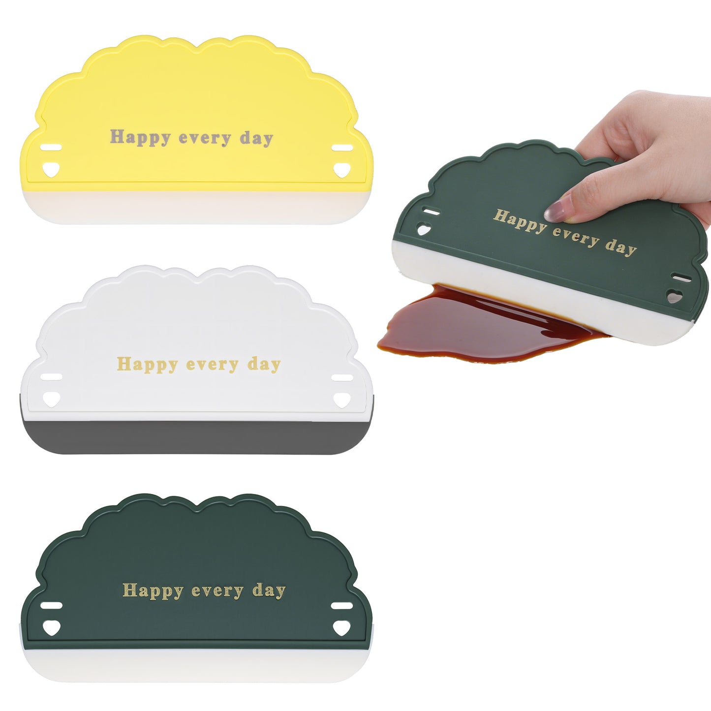 Small Rubber Squeegee 3 Pcs All-Purpose Mini Soft Rubber Window Squeegee Small Squeegees Window Scrubber Scraper for Kitchens Bathroom Shower Mirrors Car Windshield （Green, Yellow, White）