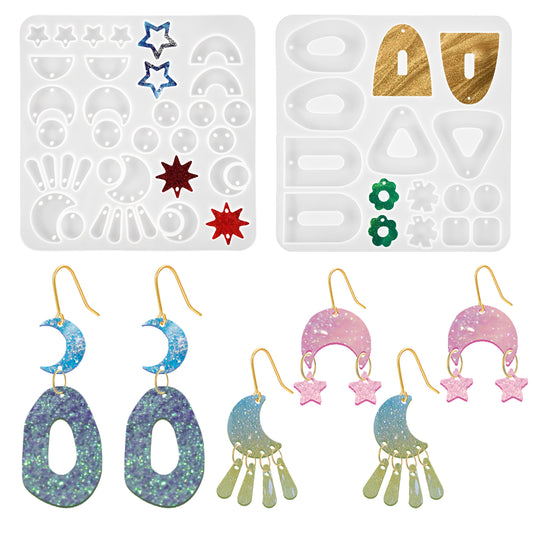 2 pcs Resin Earring Mold Silicone Resin Jewelry Molds Set for Epoxy Resin Dangle Pendant Molds for Women Variety Shapes and Size Jewelry Casting Molds for Epoxy Resin