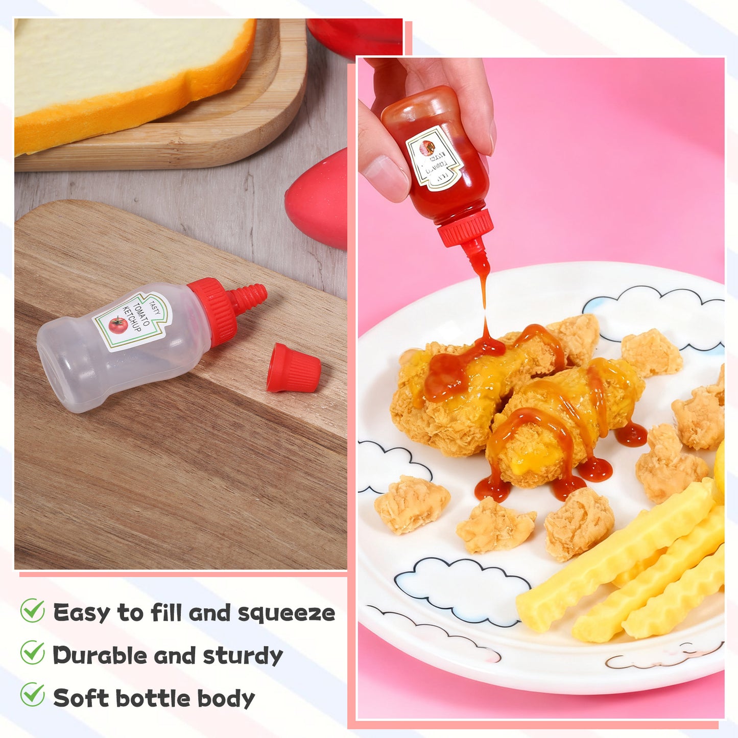 12 Pcs Mini Ketchup Bottles for Bento Box 25ml Condiment Squeeze Bottles 4 Styles Portable Plastic Sauce Container Refillable Jars Containers Lunch Box Honey Sauce Salad Dressing Dispensers