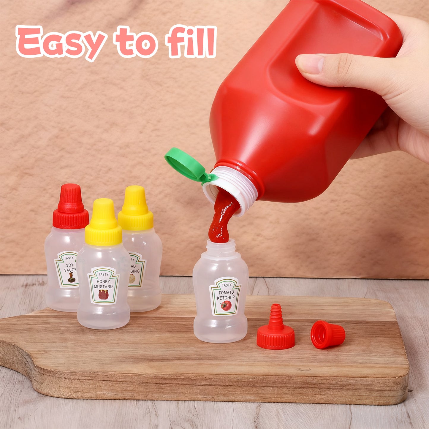 12 Pcs Mini Ketchup Bottles for Bento Box 25ml Condiment Squeeze Bottles 4 Styles Portable Plastic Sauce Container Refillable Jars Containers Lunch Box Honey Sauce Salad Dressing Dispensers