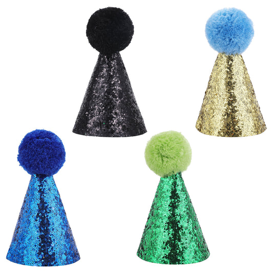 Dog Birthday Hat for Pets, 4 Pieces Cat Birthday Hat Dog Party Hats Cute Puppy Hats with Pom Poms Adjustable Headbands Mini Pet Party Hat Accessories for Pets Cats Dogs Party Decorations Supplies