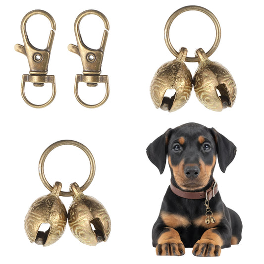 2 Set Copper Bell for Dog Collar with Snap Clips Extra Loud Brass Bell for Medium Large Dogs Vintage Pets Collar Charms Bells Pendants for Keychain Pet Collars Bells Home Door Decor Crafting Ornaments