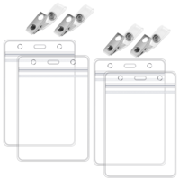 4 Pack Clear Badge Holder, Vertical Id Badge Holder Clear with Metal Clip, Clear Badge Holder Clip Name Tags, Id Badge Clip for Id Card Name Tag Clips