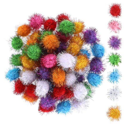 Xthrotsenk 30 Pcs Cat Ball Toy Cat Toy Pom Pom 1.5 Inches Sparkle Fuzzy Balls Tinsel Glitter Pom Pom Balls Assorted Color Tinsel Pom Poms Flash Ball Puff Balls Cat Kittens Toys