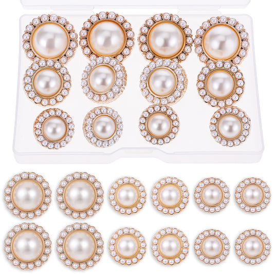 15pcs Buttons, Faux Pearl Buttons, Vintage Pearl Buttons, Metal Rhinestone Faux Pearl Buttons E Mbellishments Set for Sewing Coat DIY Crafts Sweaters Crafting Replacement(18mm,21mm,25mm)