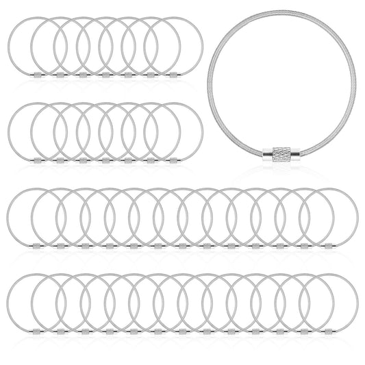 Bruislard 40 Pcs Wire Keychain Cable 4 inch Silver Cable Key Ring Wire Ring Keychain for Luggage Tags Loops Holder ID Tag Keeper