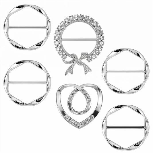 6Pcs Scarf Ring Clip, Shirt Clips for Women Clothing T-shirt Ties Clips Metal Circle Buckle for Clothes Hat Belt Decor