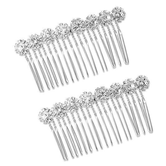 2Pcs Rhinestone Side Hair Combs Alloy Pearl Hair Comb Hairs Combs for Women Accessories Bridal Jewelry Clips Comb Flower Hairs Side Comb for Women Bridal Wedding(Silver)