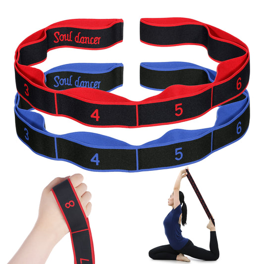 2Pcs Numbered Resistance Bands, 8-Section Elastic Training Bands with Numbered Markings for Stretching and Yoga, Multi-Purpose Fitness Exercise Band for Pilates, Full Body Workout and Home Gym (Red &