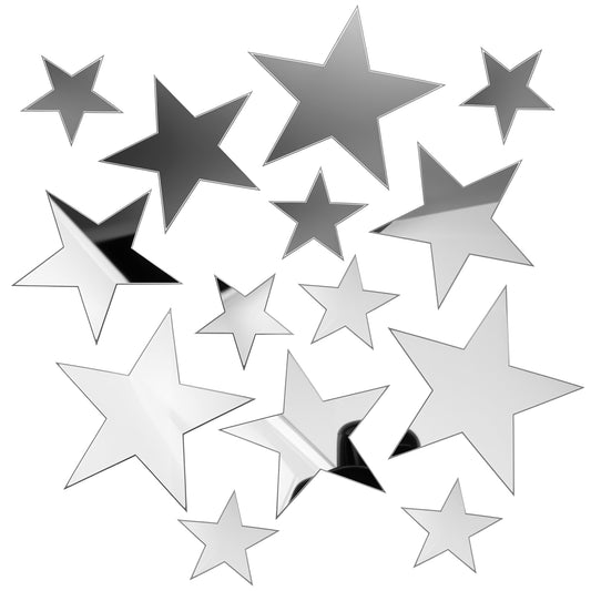 40Pcs Silver Stars Acrylic Mirror Wall Stickers 3D Acrylic Mirrors Wall Decorations Removable Stars Stickers Art Decal Silver Star Mirror Walls Sticker for Bedroom Home DIY Decor