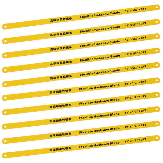 Hacksaw Blade 10 Pack 12" Hacksaw Replacement Blades Set 24T Carbon Steel Saw Blades with High-Speed Steel Teeth Jig Saw Blade fits Most Hacksaws Frames