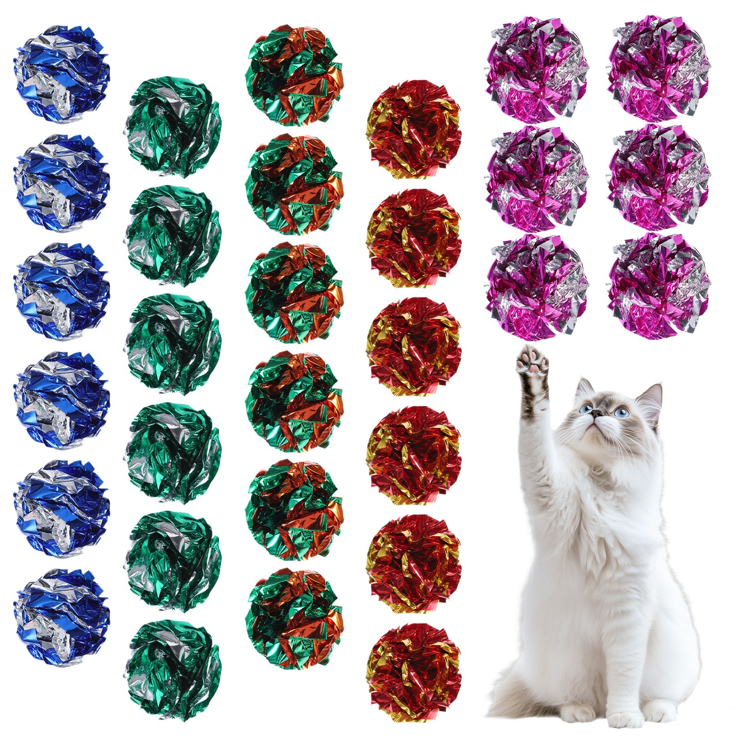 Xyembu 30 PCS Cat Crinkle Balls, 2.36" Interactive Crinkle-Ball, Crinkle Cats Toy, Colorful Cats Toy, Colorful Chew and Training Activity Cat Toys for Indoor