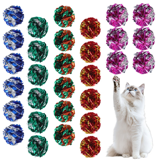 Xyembu 30 PCS Cat Crinkle Balls, 2.36" Interactive Crinkle-Ball, Crinkle Cats Toy, Colorful Cats Toy, Colorful Chew and Training Activity Cat Toys for Indoor