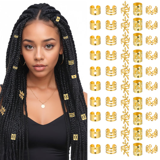 Xthrotsenk 50 PCS Gold Hair Charms Gold Braid Accessories Dreadlock Accessories Braid Charms Hair Rings Hairs Beads Loc Jewels for Black Women Men Party Dress Up