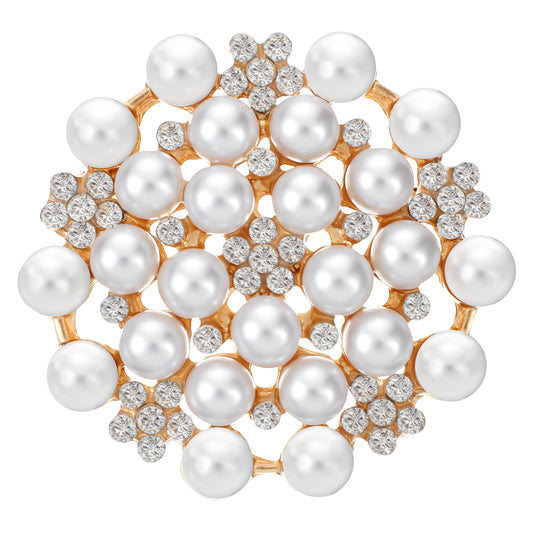 Pearl Brooches for Women, Floral Crystal Brooch Pin, Rhinestone Pearl Brooch Pins, Fashion Elegant Brooches, Clothing Accessory for Dress, Hat, Scarves, Shawl for Dance, Wedding, Banquet (Gold)