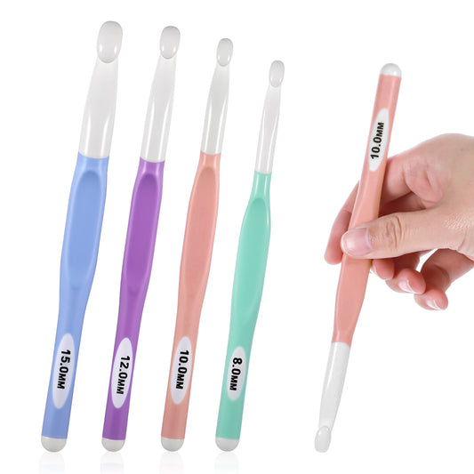 4PCS Large Size Crochet with Ergonomiv Handle, Long Rubber Handle Crochet Hook, Knitting Giant Crochet Hooks for Chunky Yarn, Scarf, DIY, Wool Products(8mm, 10mm, 12mm, 15mm)