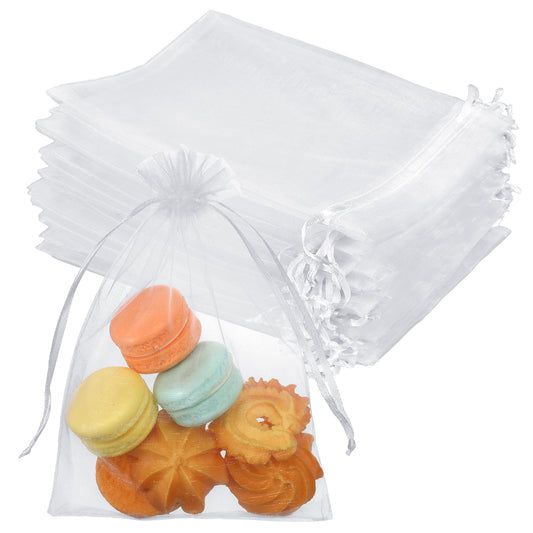 100 Pcs White Organza Bags with Drawstring 5X7 Inches, Sheer Mesh Bag Drawstring, Sachet Bag Jewelry Bags, Christmas Drawstrings Pouches Favor Pouch