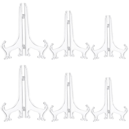 4/6/8 Inches Upgraded Anti-Slip Sturdy Acrylic Easel Plate Display Stands Plastic Easels Acrylic Display Stand for Display, Clear Easel Stand, Display Holder for Card, Frame, Picture(6 Pcs)