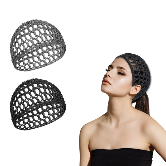 Shower Caps Hair Nets Cap, 2Pcs Sleeping Hairnet Snoods Wrap Bonnets Elastic Mesh Crochet Hair Net Snoods for Women Long Straight Curl Wig Head Protector Black Mesh Wrapping Crochet Wave Cook Hats Bun