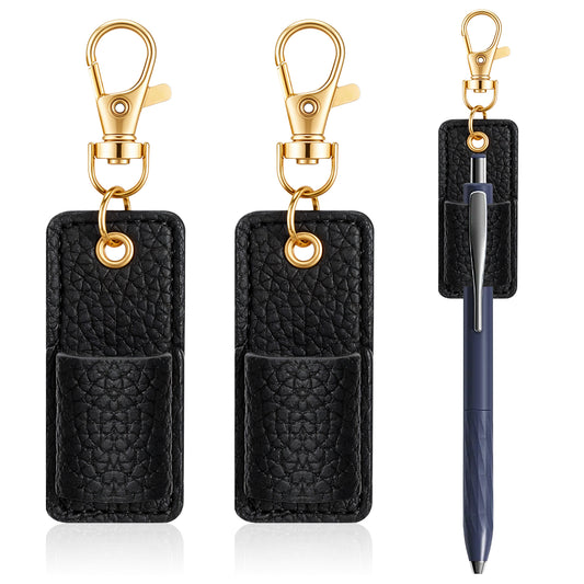 2 Pieces Lanyard Pen Holder, Pen Holder Clip Badge Pen Holder for Lanyard Anti-Lost, Pen Keychain Holder for Neck Lanyard Portable PU Leather Neck Pen Holder Keychain Pen Holder for Clipboard Badge