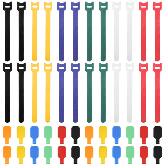 48 Pack Multicolor Cable Labels and Reusable Fastening Cable Ties Sets 24 Pcs Adhesive Wire Labels 24 Pcs Fastening Cables Ties Cables Organizer for Cord Management Home Supplies Office