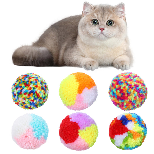 FdcLixuvol 6 PCS Cat Pom Pom Balls, 2 Inch Cat Ball Toy Assorted Color Kitty Yarn Puffs Soft Interactive Kitten Chasing Toys Cats Chase Balls for Pet Interactive Playing Exercising Training