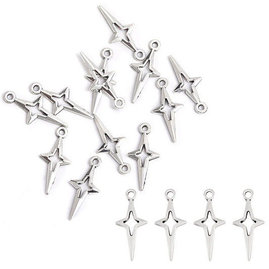 InnoHHustle 200Pcs Silver Star Charms Mini Jewelry Making Pendants Hollow Four-pointed Star Charms for Charms DIY Earrings Bracelets Necklace Jewelry Making Craft Supplies Pendants Crafting