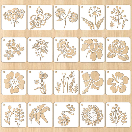 20 PCS Flower Stencils for Painting on Wood, Stencils for Crafts Sunflower Paint Stencils Reusable Stencils for Fabric Painting Floral Stencil for Crafts DIY Painting Wall Floor Home Decor (3 Inch)