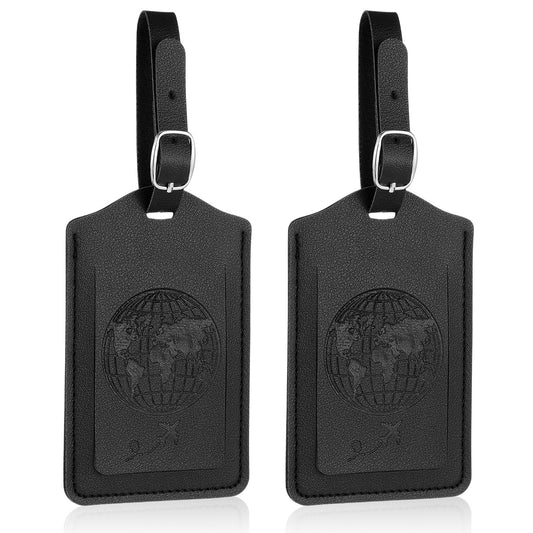 2 Pack Black Leather Luggage Tags for Suitcases