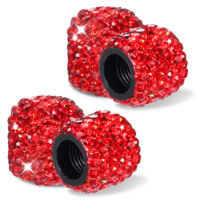 4-Pack Red Tire Valve Caps, Shiny Rhinestone Tire Air Caps Handmade Crystal Bling Car Accessories for Women Universal Rubber Tire Caps Corrosion Resistant for Cars Trucks SUV and Motorcycles