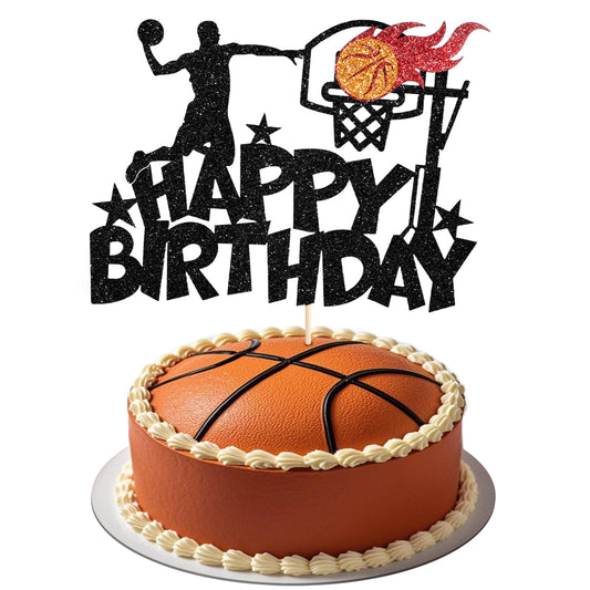 1Pc Basketball Happy Birthday Cake Topper, Basketball Cake Decorations, Glitter Basketball Sports Theme Birthday Cake Pick, Basketball Birthday Party Cake Decorations Supplies