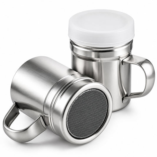Powder Sugar Shaker Duster, 2 Pcs Stainless Steel Flour Shaker with Handle