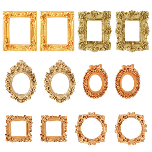 15 Pcs Mini Gold Frames Small Vintage Mini Frames Resin Antique Miniature Frame for Wall Collage Vintage Style Photo Home Decor Gifts DIY Jewelry Display Photography Party