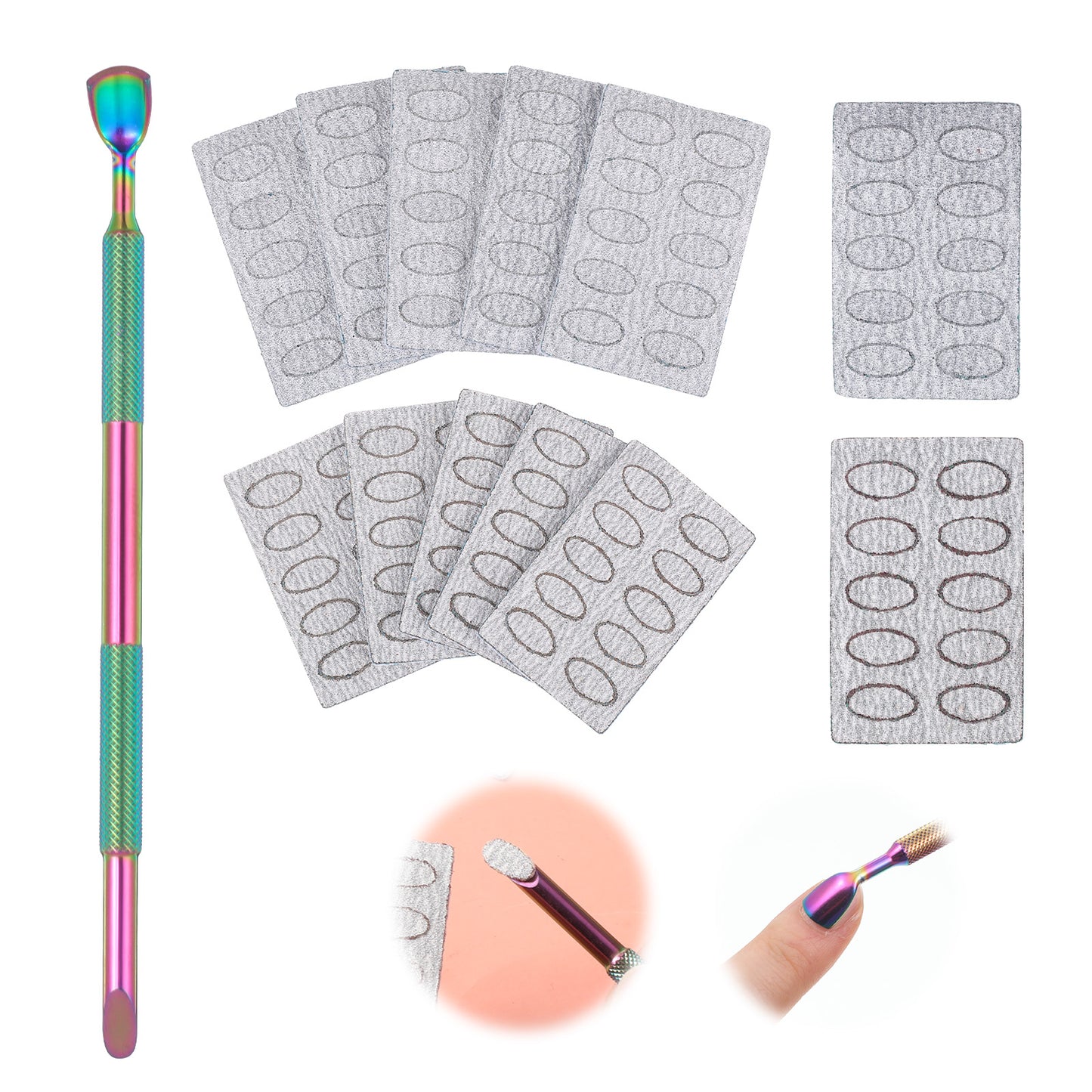 Nail Etching Tool Grit Pads 240 150 Etch and Prep Nail Tool with Pads Push and Prep Tools Nails File Pad Dual Ended Cuticle Pusher with Self Adhesive Grit, Nails Sanding Sticks