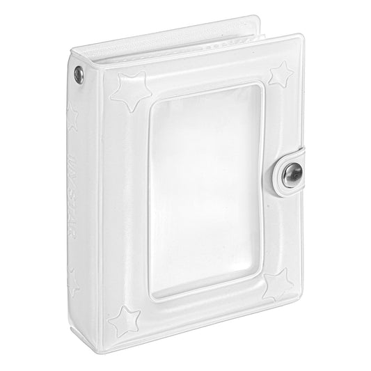 Mini Photocard Binder White Photo Card Holder Hollow PU Leather Cover with 20 Pockets Double-sided Storage Small Photo Album for Small Card Photos (Inner Pages 9.4 x 6.6 cm, Outer Frame 11 x 8.8cm)