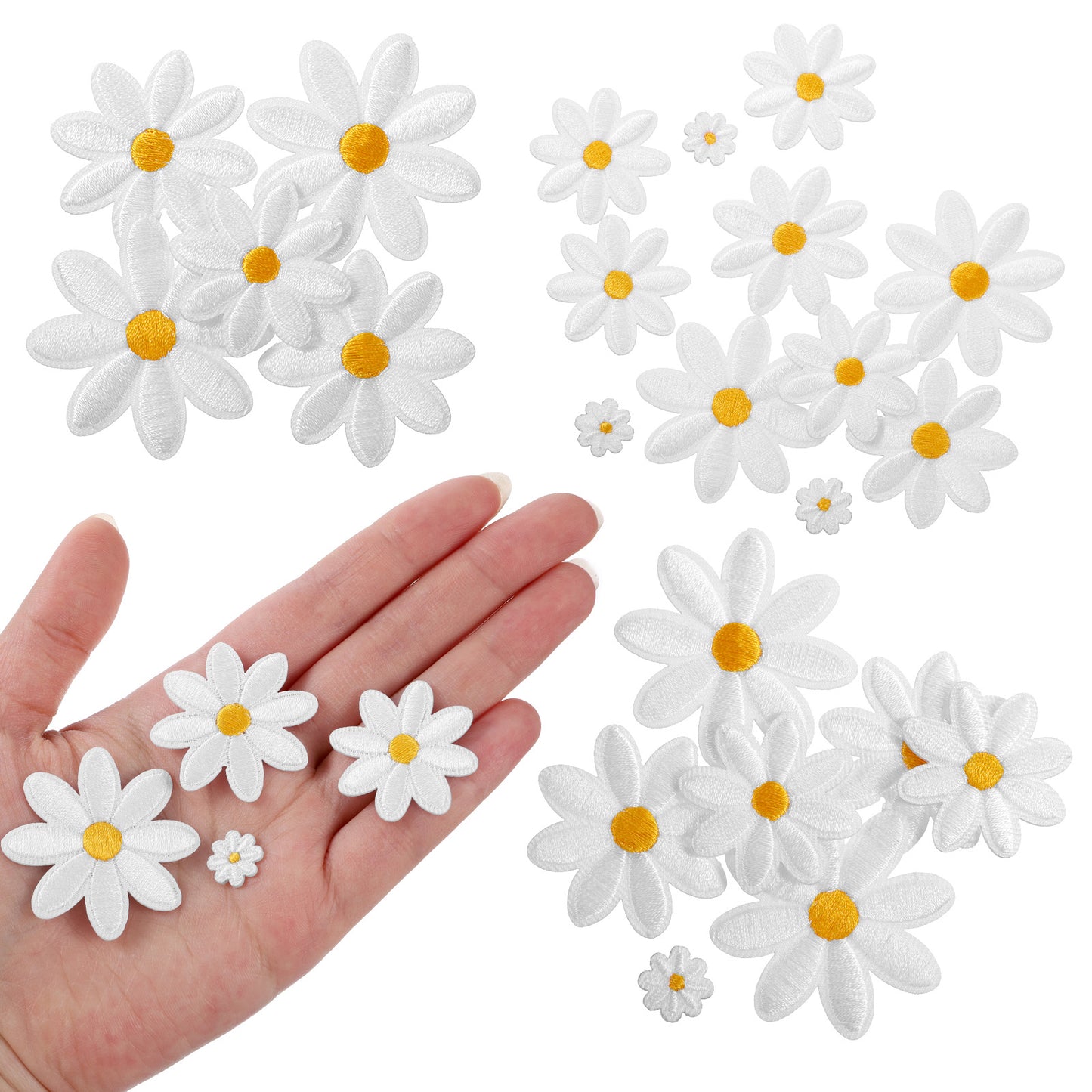 40 PCS Daisy Flower Iron on Patches, Cute Daisy Floral Embroidery Applique Patch Sew on Embroidered Applique Sewing Patches Iron on Patche for DIY Decoration Clothe, Pant, Hat, Backpack, Sewing Patche