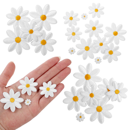 40 PCS Daisy Flower Iron on Patches, Cute Daisy Floral Embroidery Applique Patch Sew on Embroidered Applique Sewing Patches Iron on Patche for DIY Decoration Clothe, Pant, Hat, Backpack, Sewing Patche