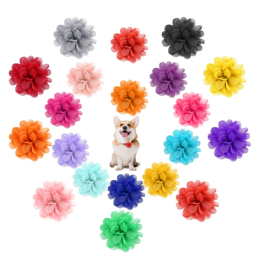 Trinkrittey 20 Pcs Dog Collar Flowers Accessory Multicolor Soft Pet Flower Collars 2 Size Girl Boy Dog Chiffon Flower Bow Ties Puppy Pet Charms for Dogs Cat Grooming Charms Supplies (5.5cm 7cm)