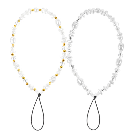 EupHHonycs 2 PCS Beaded Camera Wrist Strap, Cute Phone Charms Strap, Pearl Beaded Bracelet Wrist Strap, Keychain Decoration for Wallet Camera Phone, Anti-Lost Lanyard Wrist Chain for Women Gift