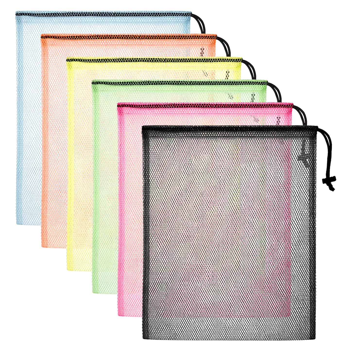 Xelsluthe 6PCS Gym Drawstring Bags Mesh Storage Bags Mesh Laundry-Bags 16 X 15 Inch Net Bag with Lock Multipurpose Mesh-Sports Bag for Gym Laundry Balls Beach Swimming Sports