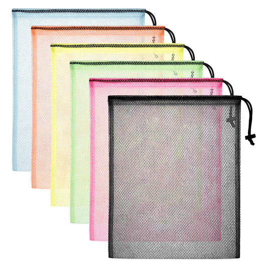 Xelsluthe 6PCS Gym Drawstring Bags Mesh Storage Bags Mesh Laundry-Bags 16 X 15 Inch Net Bag with Lock Multipurpose Mesh-Sports Bag for Gym Laundry Balls Beach Swimming Sports