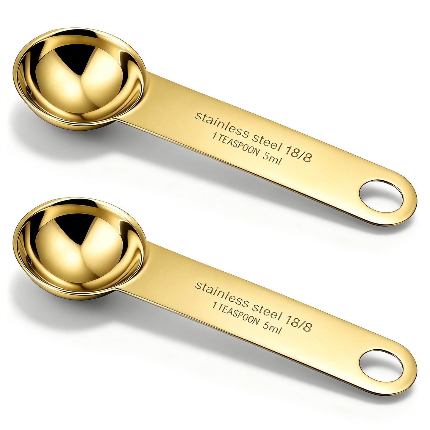 2PCS Stainless Steel Teaspoon Measuring Spoons Gold Tablespoon Measurings Individual Measuring Scoop 5 mL Single Teaspoons Metal Measurings Spoons Long Handle Spoon for Kitchen Tea Coffee