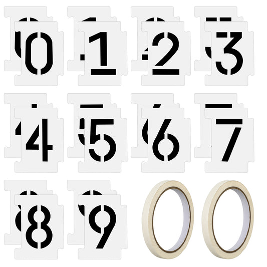 20 Pcs Curb Stencil Kit with 2 Rolls Masking Tape 4 Inch Number Stencils Large Number Stencils Curb Painting Stencils 0-9 Address Number Stencil Cake Stencils Curb Stencil Kit for Address Painting