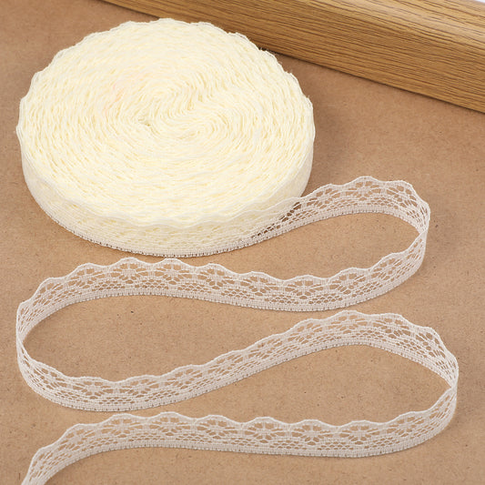 30 Yards Beige Lace Ribbon Roll 0.6 Inch Wide Sewing Lace Ribbon Flower Fabric Trim Sewing Crafts Lace for Wedding Decoration, Bouquet, and Gift Packaging