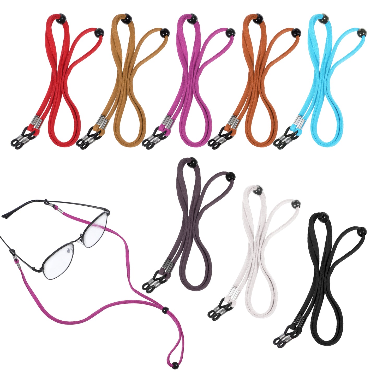 SynHHergyx 8Pcs Eyeglass Strap Eyeglasses Strap Chain Adjustable Eyeglass Holder Lanyard Around Neck PU Leather Sunglass Straps for Women Men, Eye Glasses Straps Chain, Colorful