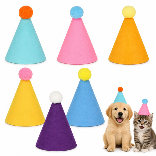 Psiriol 6Pcs Mini Party Hats for Stuffed Animals, Felt Dog Party Hats