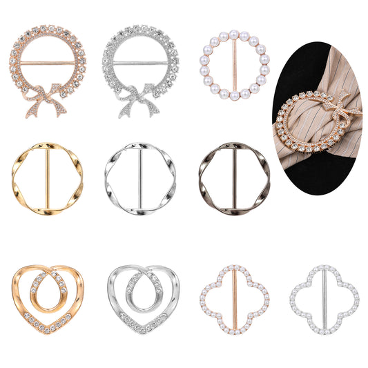 10 Pack Scarf Ring Clips, Scarf Ring T-Shirt Tie Clips Women Metal Round Circle Shirt Clip Buckle Belt Clip Shawl Clips Dress Clips Clothes Corner Knotted Button for Women Girls Decorative Accessories
