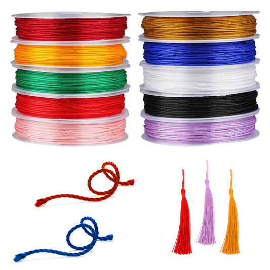 10 Rolls Nylon Cord, 0.8mm Nylon String for Bracelets, Chinese Knotting Cord, Colored String Beading Cord for Braided Ropes, Jewelry Making, Beads, Bracelets, Wind Chimes (10 Colors)