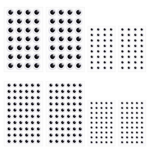 Googly Eyes, 8 Sheets Assorted Sizes Self Adhesive Googly Eyes for Crafts Black White Wiggle Eyes Samll Googly Eye Stickers for DIY Crafts Scrapbooking Decoration (8mm, 10mm, 12mm, 15mm)