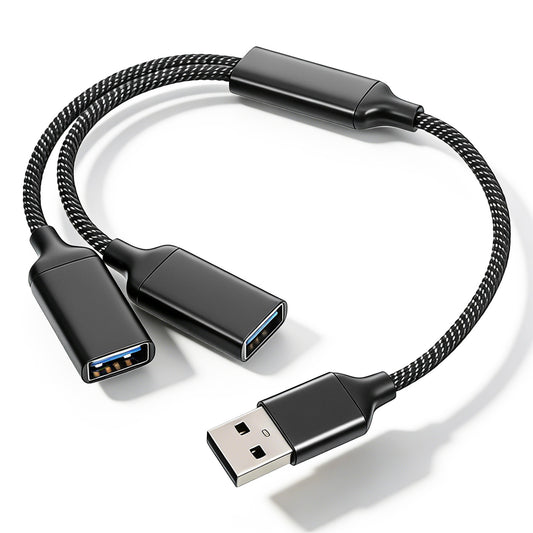 USB Splitter Cable 1 IN 2 OUT 1Ft/28cm USB 2.0 Male to Dual Female USBA Y Splitter Double Data+Charger Y Split Adapter Extension Cord USBA Port Hub Power Adapter Cable for Laptop PC/Computer Desktop